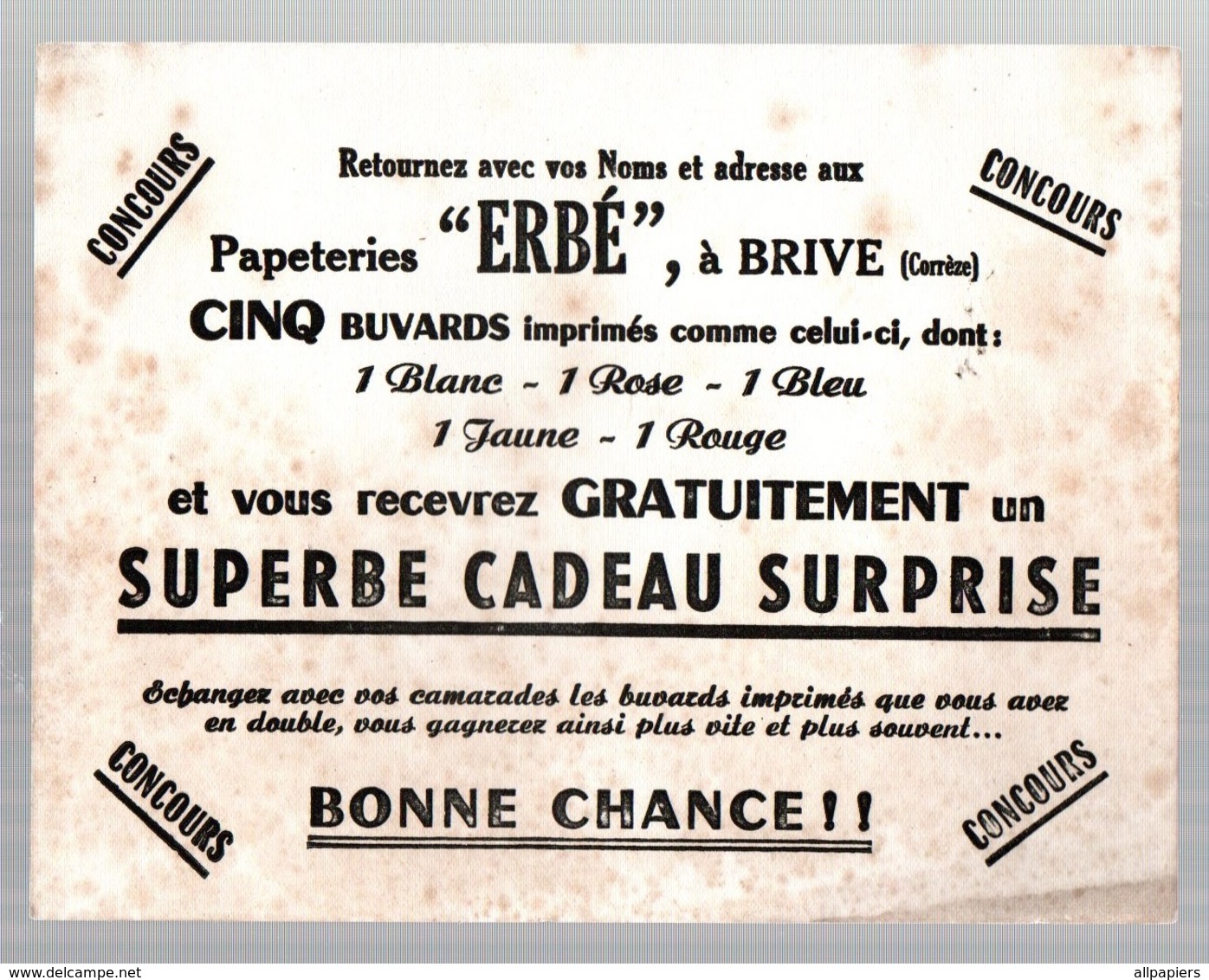 Buvard Papeteries "ERBE" à Brive - Concours - Papeterie