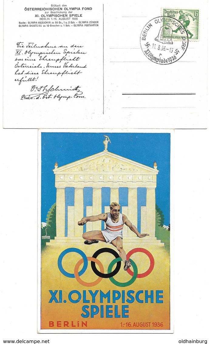 1618v: Propagandakarte Olympiade Berlin 1936 Mit Rs. Aufdruck "Österreichischer Olympia- Fond" - Briefe U. Dokumente