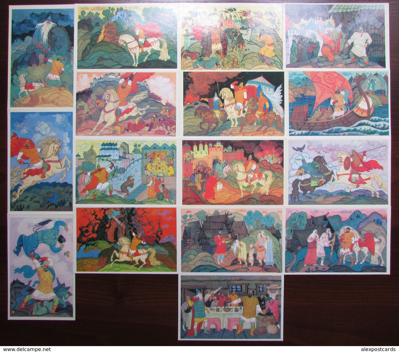EPICS ABOUT ILYA MUROMETS. Artist V. Fokeev. Set Of 16 Postcards In Folder. USSR, 1976 - Contes, Fables & Légendes