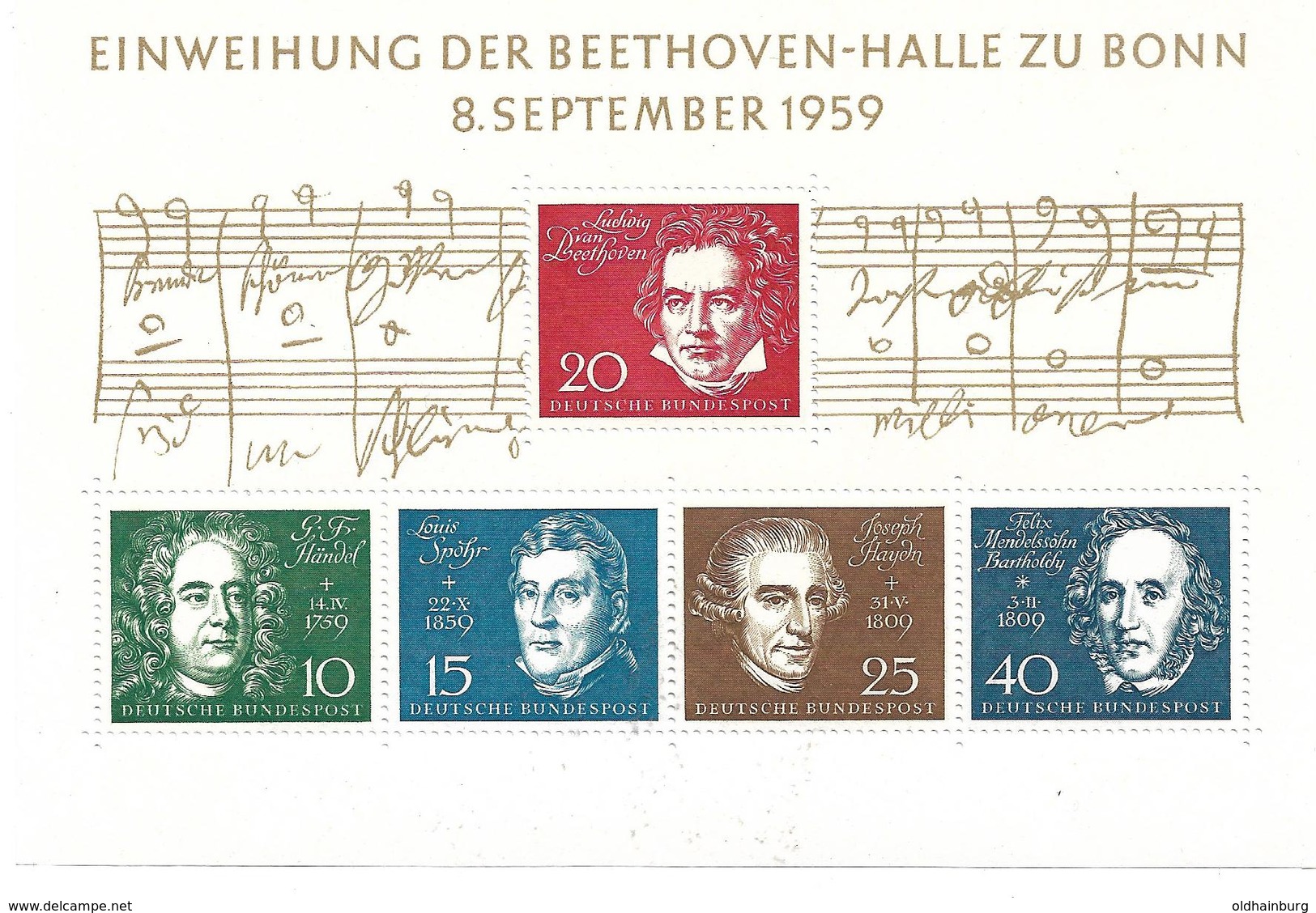 1618k: Deutschland, Beethoven- Block 1959 ** - Musik