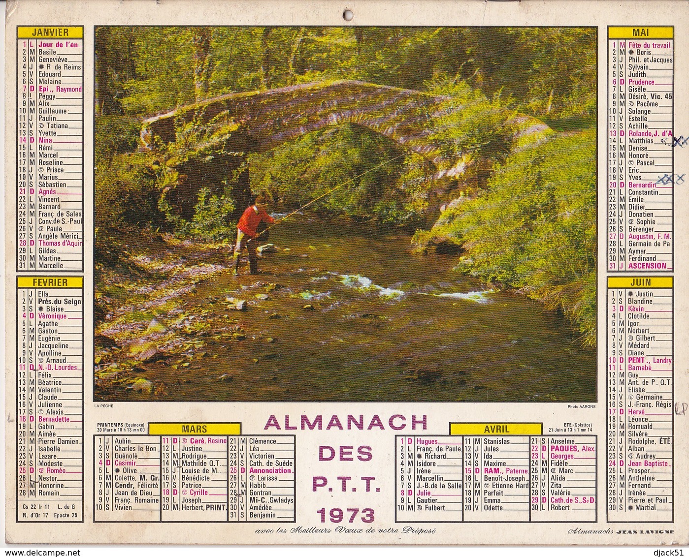 Calendrier 1973 ALMANACH Des P.T.T. / LA PECHE Et LA CHASSE AU PERDREAU / AVEYRON - Tamaño Grande : 1971-80