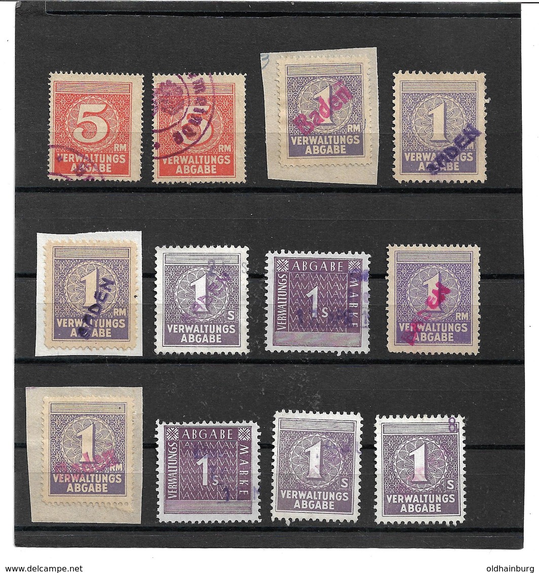 1618a: Lot Verwaltungsmarken Mit Entwertung Baden - Revenue Stamps