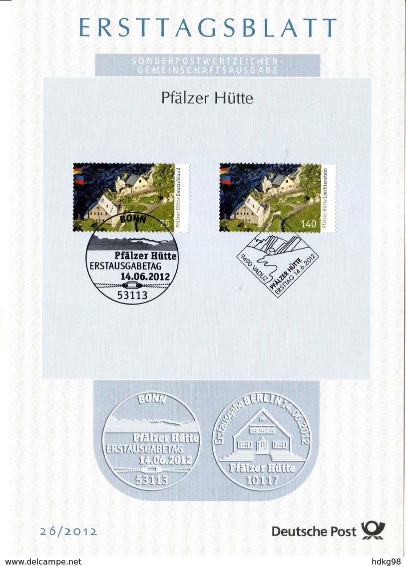 FL+ Liechtenstein 2012 Mi 1628 / D Mi 2940 Pfälzer Hütte ETB - Covers & Documents