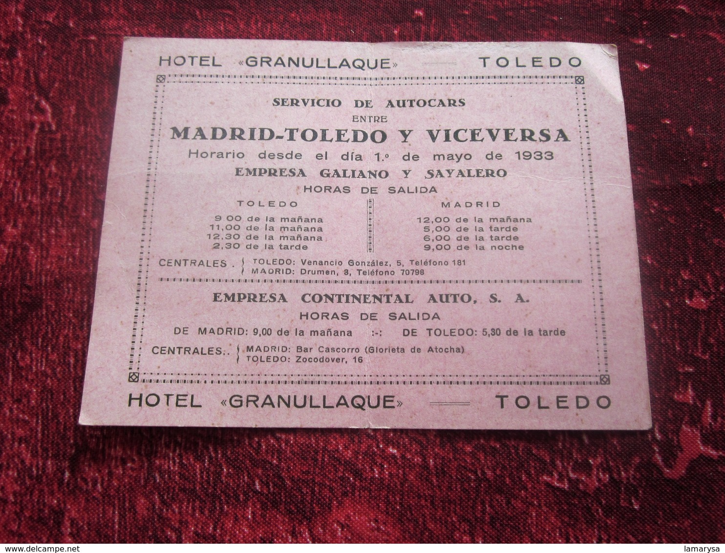 1933 TOLEDO ESPANA TOLÈDE ESPAÑA HOTEL"GRANULLAQUE"CARPETA TURISTICA  SERVICIO DE AUTOBUSES MADRID / TOLEDO Y VICEVERSA - Cuadernillos Turísticos