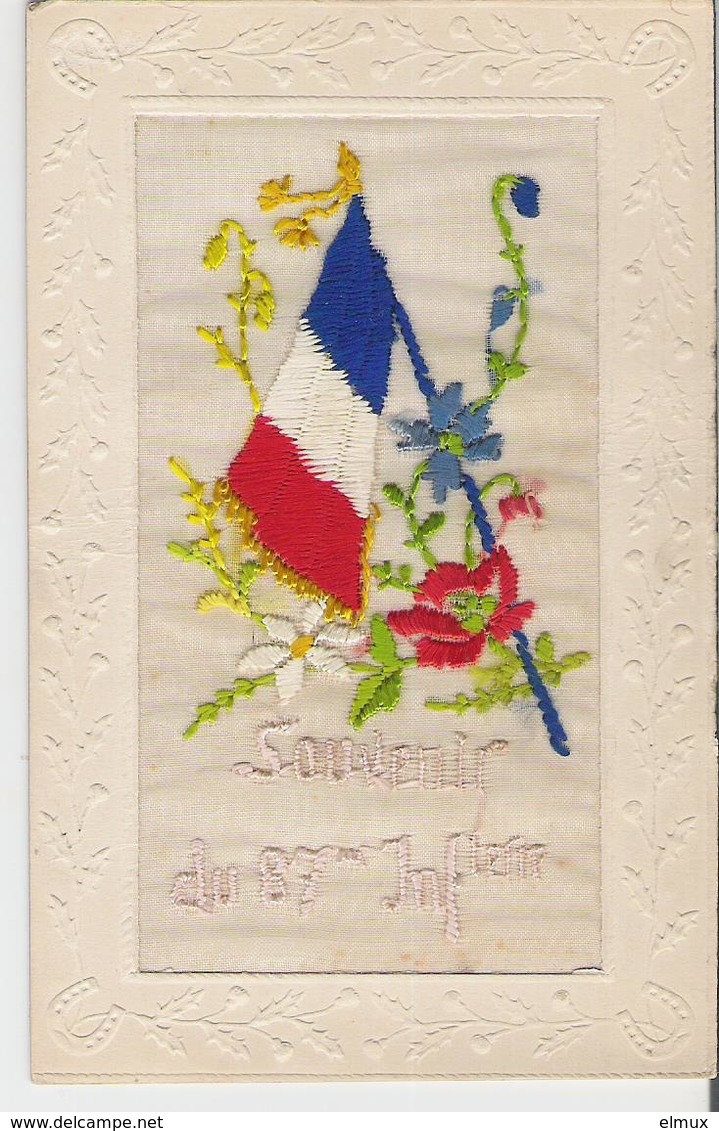 CARTE BRODEE - MILITARIA. CPA  Brodée Drapeau Français Souvenir Du 87e Régiment D'infanterie - Brodées