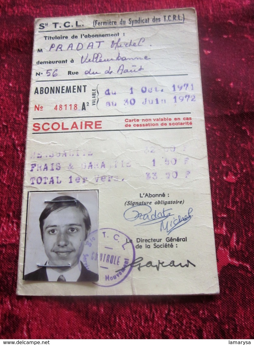 1971/72 VILLEURBANNE Titre De Transport  Lyonnais TCL Tickets Plusieurs Voyages Omnibus-Tramway- Railway VIGNETTES VERSO - Europe