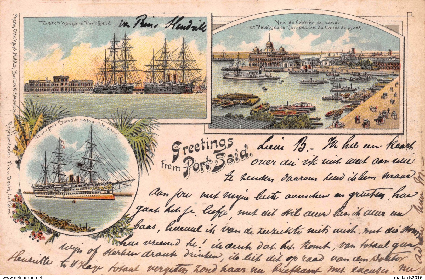 GREETINGS FROM PORT SAID - POSTED IN 1897 ~ AN EARLY 1890's -1901 VINTAGE POSTCARD  #21334 - Port Said