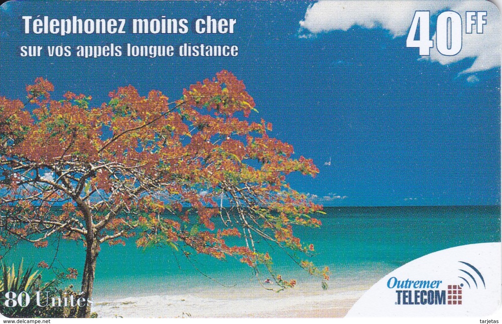 TARJETA DE ANTILLAS FRANCESAS DE 40 FF ARBOL Y PLAYA (OUTREMER TELECOM) - Antillen (Frans)