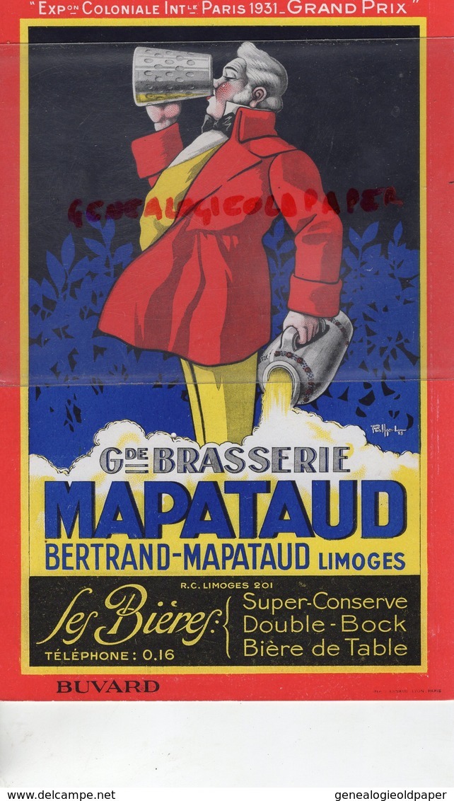 87 - LIMOGES - GRAND BUVARD BRASSERIE BERTRAND MAPATAUD-  EXPOSITION COLONIALE PARIS 1931- BIERES SUPER CONSERVE- - B