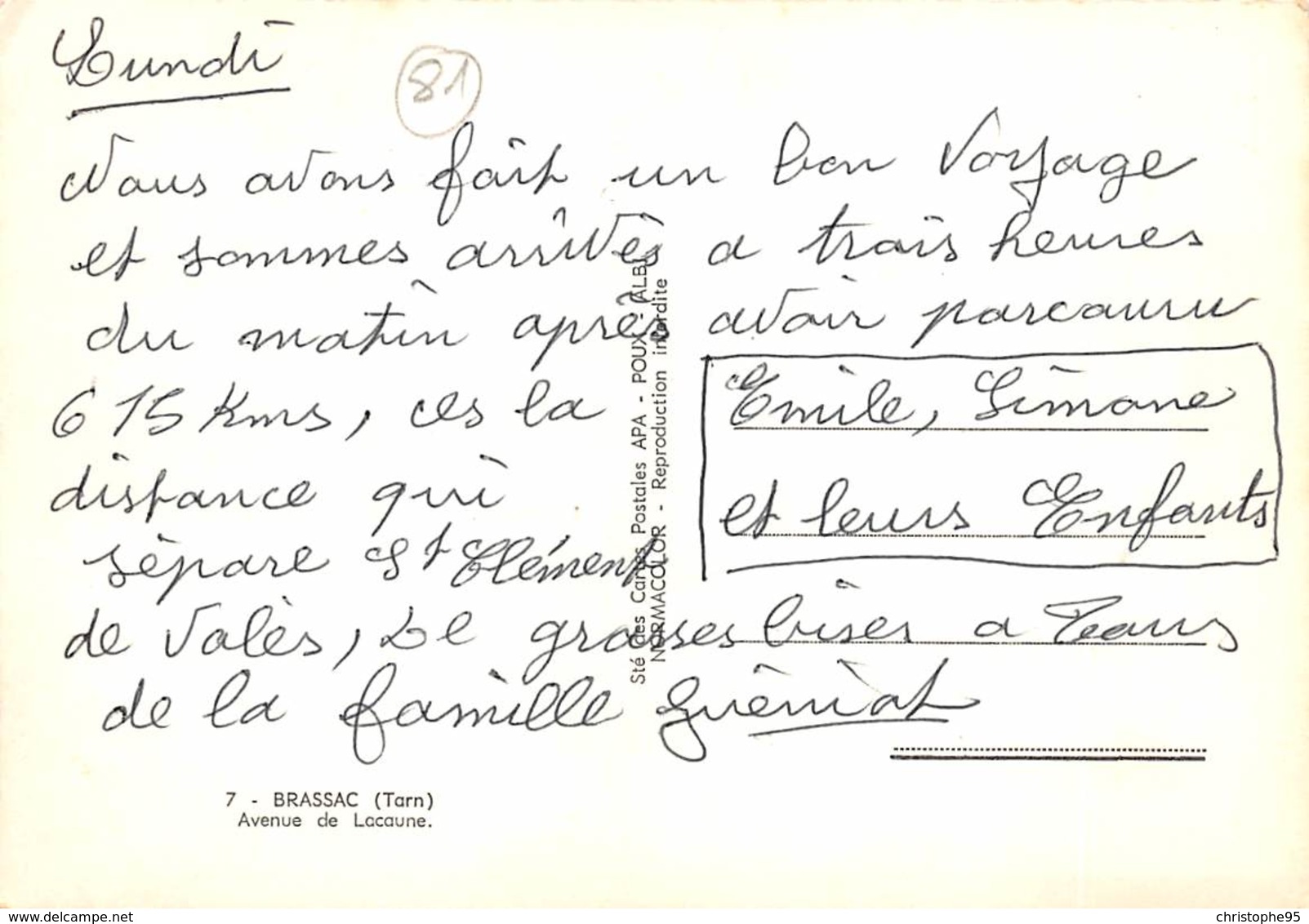 81 .n° 21522 . Brassac . Cafe De France .hotel .voiture .avenue De Lacaune .cpsm.10.5 X 15cm . - Brassac