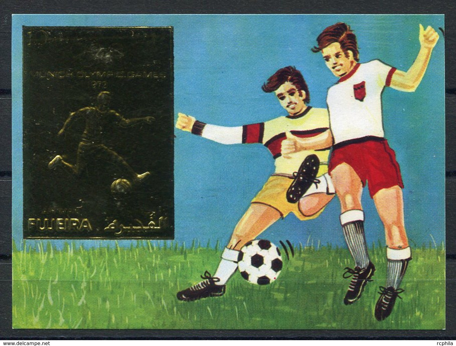 RC 15398 FUJEIRA TIMBRE OR - GOLD STAMP FOOTBALL BLOC NEUF ** MNH TB - Fudschaira