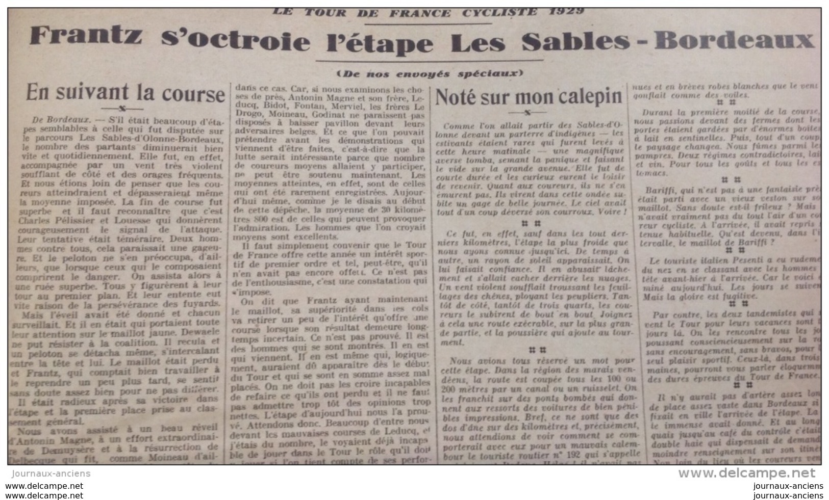 1929 TOUR DE FRANCE - Nicolas FRANTZ - LEDUCQ - FONTAN - CHERBOURG - VALOGNES - BRIQUEBEC - LA HAYE DU PUITS - DESGRANGE - Autres & Non Classés