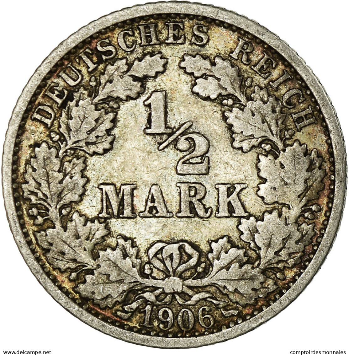 Monnaie, GERMANY - EMPIRE, 1/2 Mark, 1906, Stuttgart, TB, Argent, KM:17 - 1/2 Mark