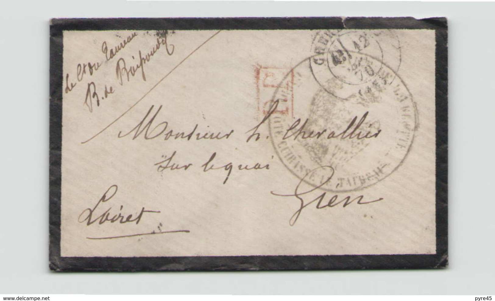 Enveloppe De 1870 Pour Gien  Port Payé Cachet Militaire Garde Côte Cuirassé Le Ta??? - 1876-1878 Sage (Type I)