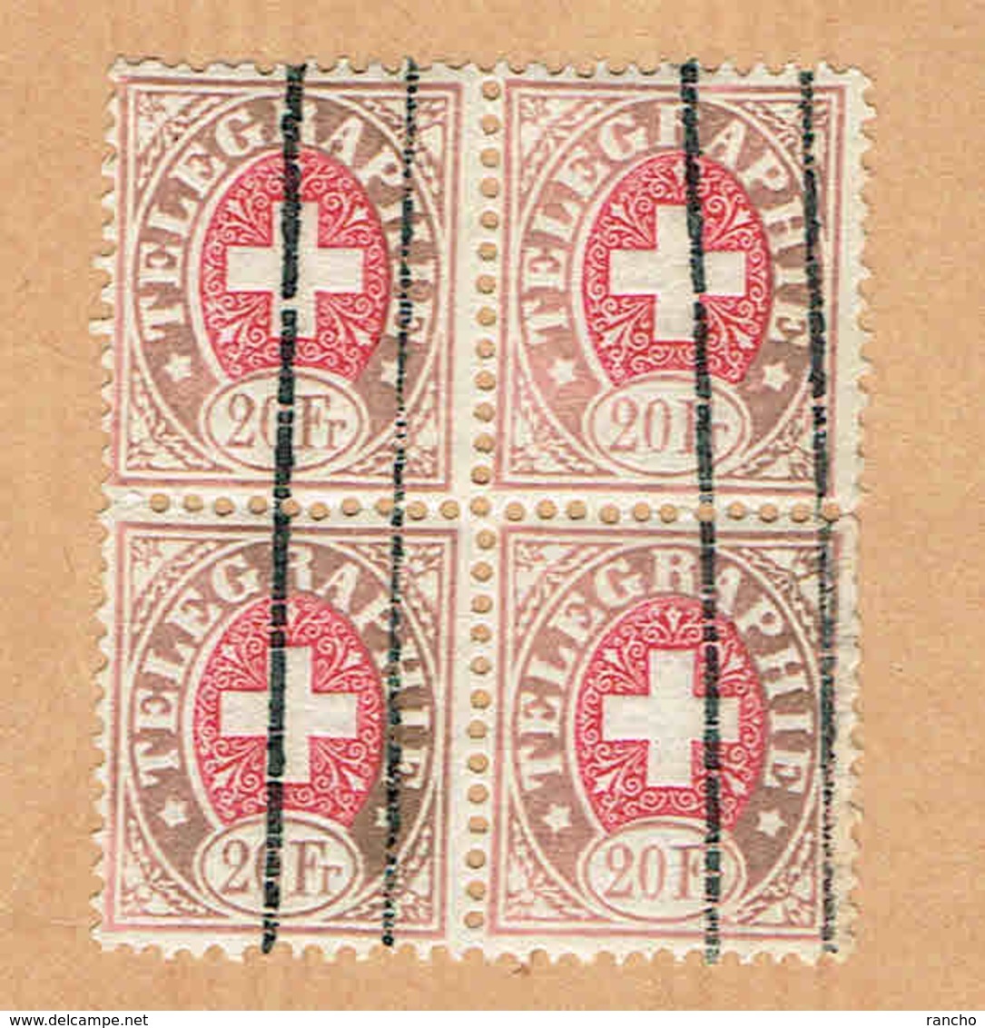 TELEGRAPHE BLOC DE 4 TIMBRES OBLITERES 1869 C/.S.B.K. Nr5. Y&TELLIER Nr:8B. MICHEL Nr:5. PAPIER BLANC . - Telegraph