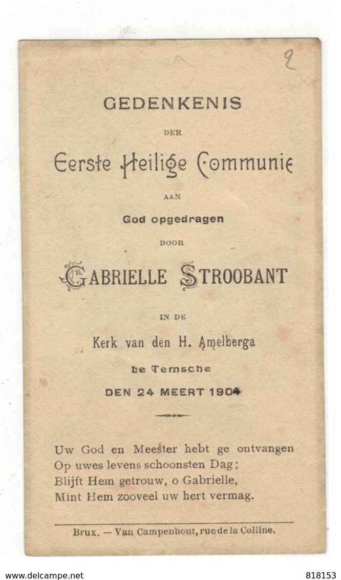 Gedenkenis Der Eerste Heilige Communie Door GABRIELLE STROOBANT Te Temse (Temsche) 1904 - Religión & Esoterismo