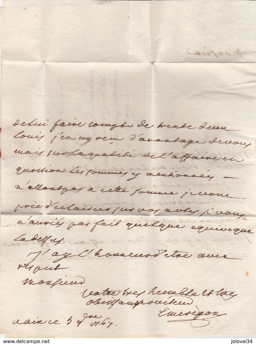 Lettre Marque Postale AIX Bouches Du Rhône 5/12/1767 Pour Capitaine De Vaisseau Du Roy à Grasse - 1701-1800: Précurseurs XVIII