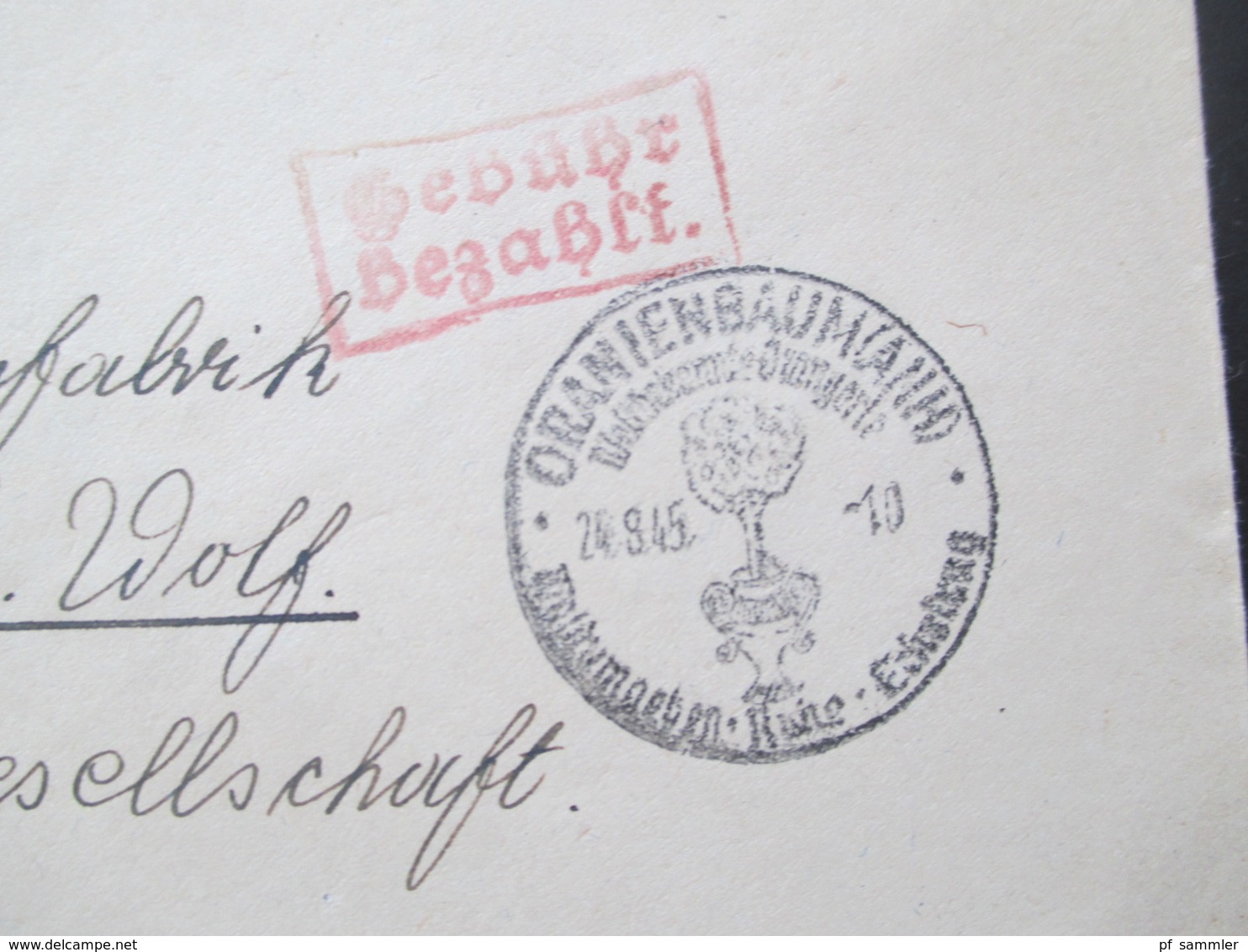 SBZ 8.1945 Roter Stempel Ra 2 Gebühr Bezahlt. Und Sonderstempel / SST Oranienbaum Nach Magdeburg Gesendet - Autres & Non Classés