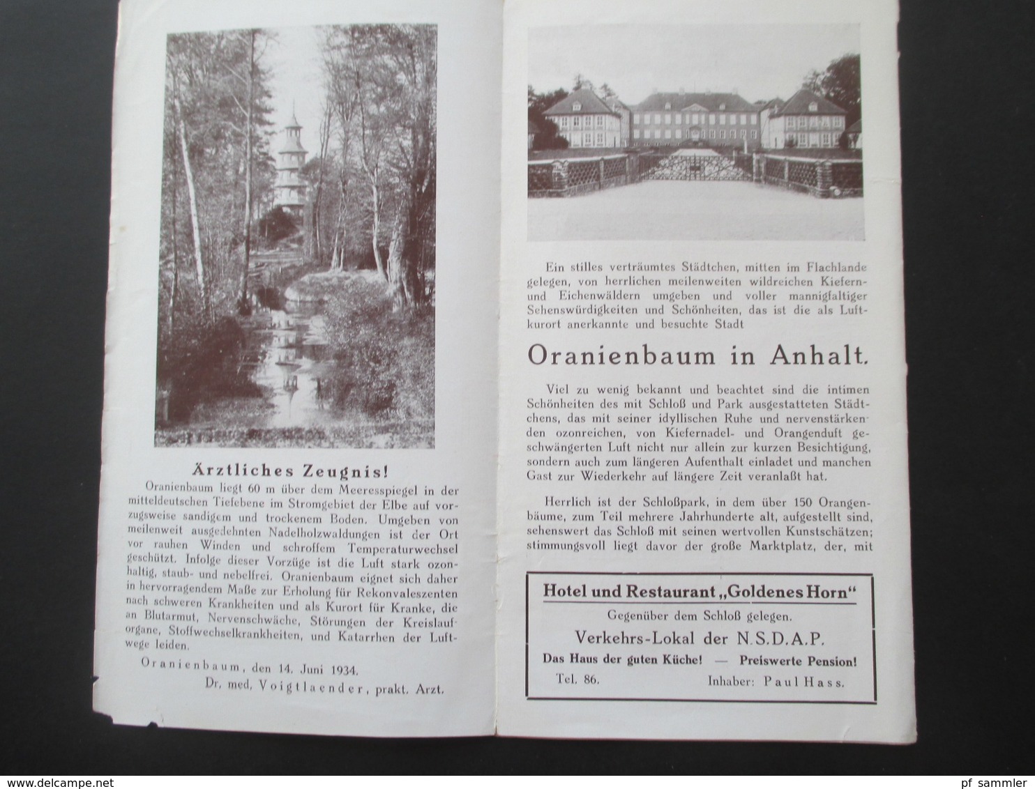 Deutsches Reich 1934 Faltprospekt Oranienbaum Mit Reklame U.a. Vekehrs Lokal Der NSDAP - Dépliants Touristiques