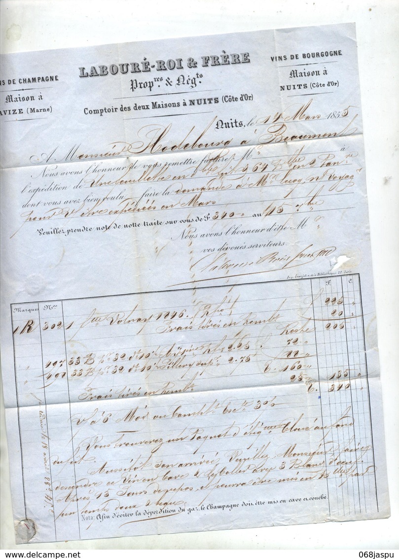 Lettre Cachet Losange  Nuits Cote D'or Sur Napoleon  + Lyon à Paris Facture Vin - 1849-1876: Période Classique