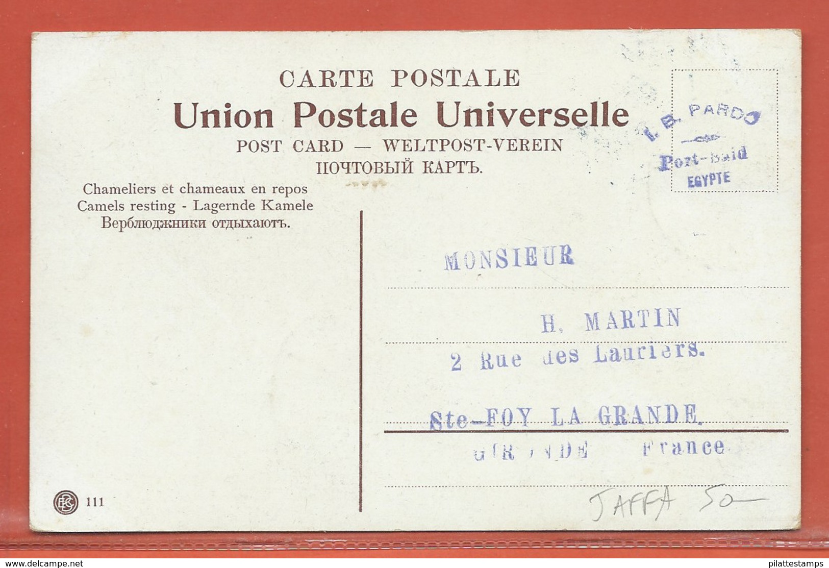TURQUIE CARTE POSTALE AFFRANCHIE DE JAFFA DE 1906 POUR SAINTE FOY LA GRANDE FRANCE - Lettres & Documents