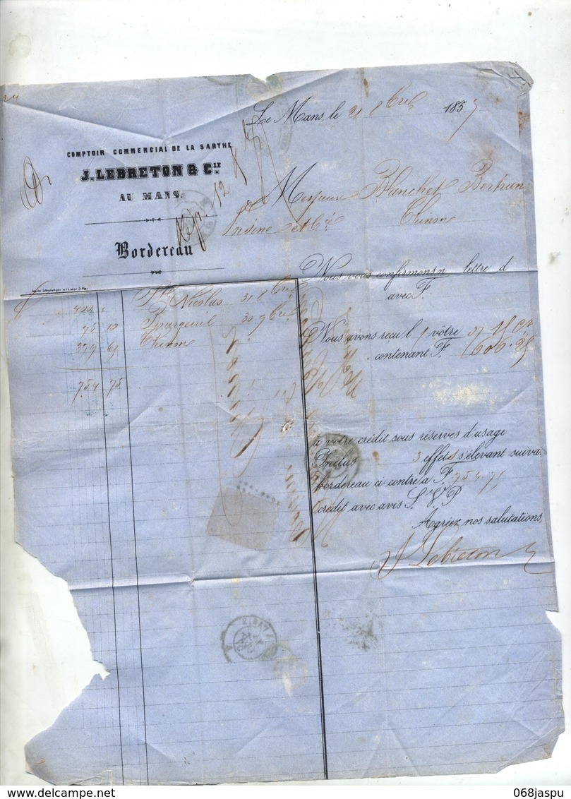 Lettre Cachet Losange Le Mans  Sur Napoleon + ?? - 1849-1876: Période Classique