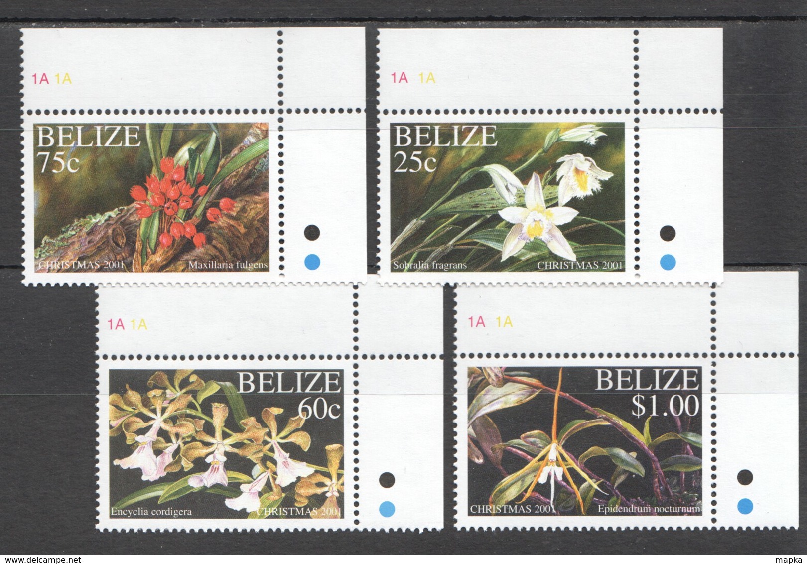 F1002 ​​​​​​​!!! LAST ONE IN STOCK BELIZE NATURE FLORA FLOWERS CHRISTMAS 2001 #1250-53 SET MNH - Orchids