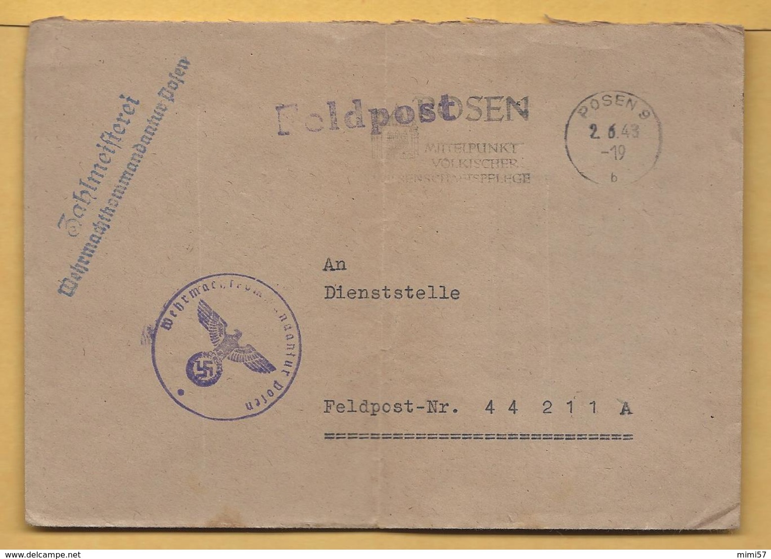 Enveloppe POSEN 1943 Feldpost - Andere & Zonder Classificatie