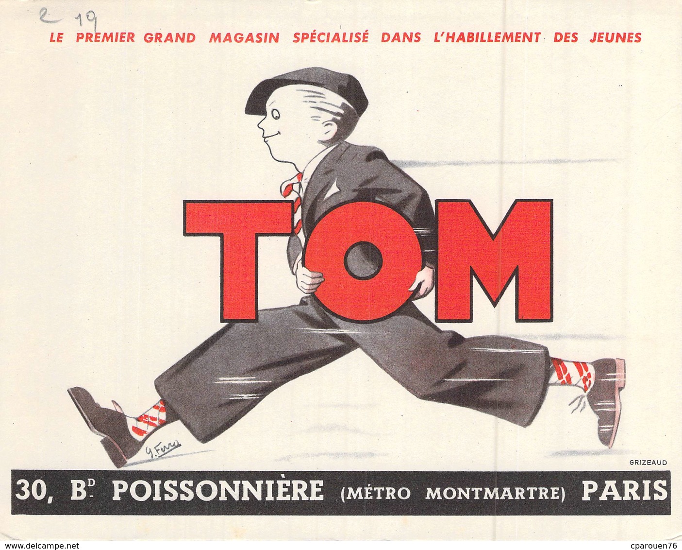 Ancien Buvard Vêtements Pour Les Jeunes Tom 30 Bd Poissonnière Paris - V