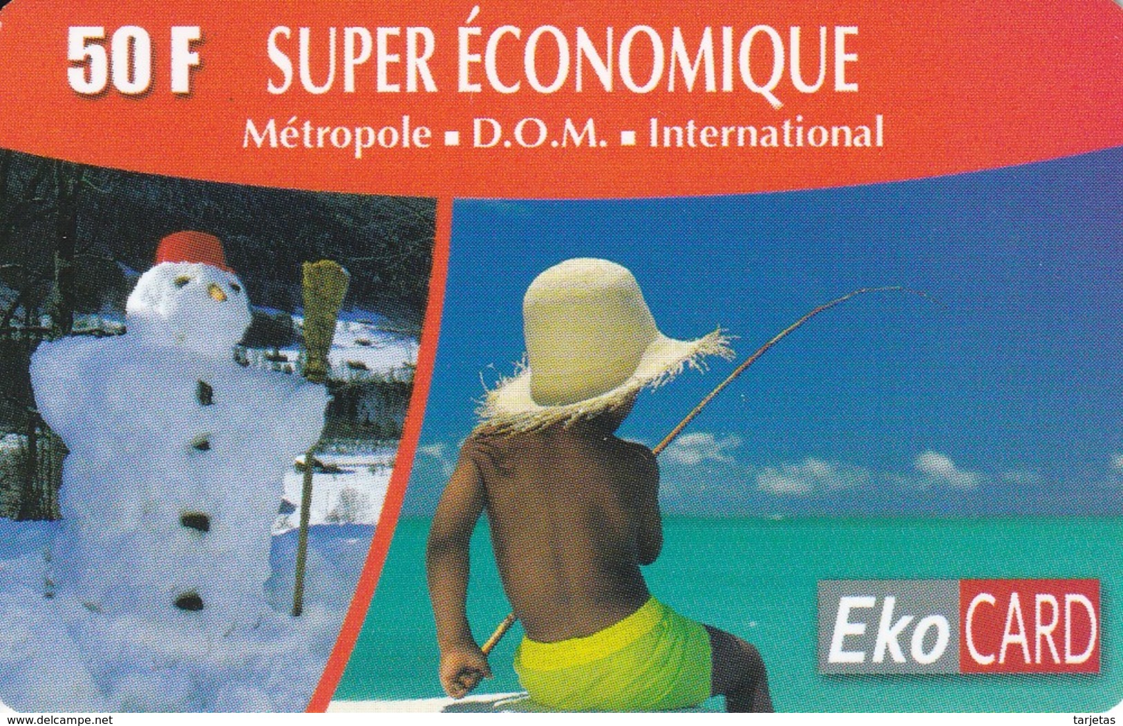 TARJETA DE ANTILLAS FRANCESAS DE 50 F DE UN MUÑECO DE NIEVE (EKO CARD) - Antillas (Francesas)