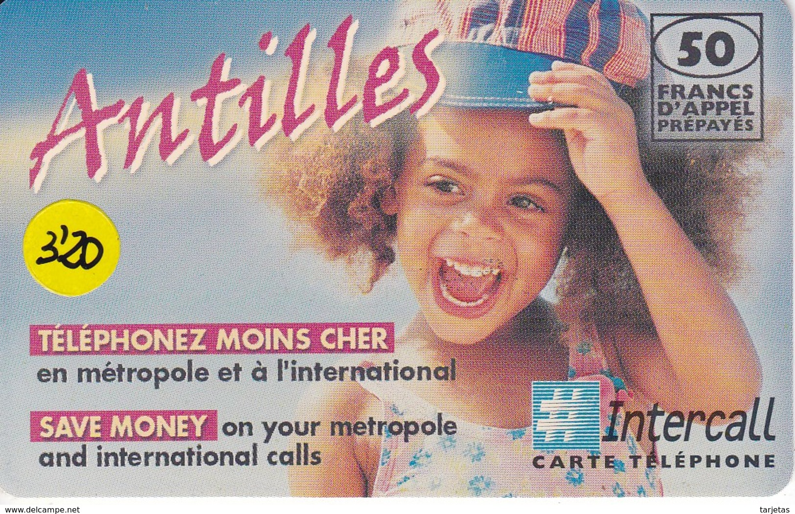 TARJETA DE ANTILLAS FRANCESAS DE 50 FF DE ANTILLES - NIÑA (INTERCALL) - Antille (Francesi)