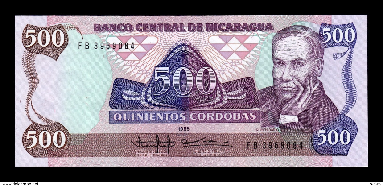 Nicaragua 500 Córdobas Ruben Dario 1985 Pick 155 SC UNC - Nicaragua