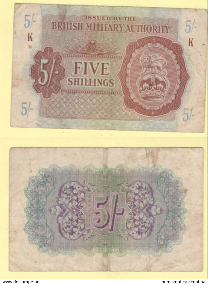 5 Shillings 1943 Occupazione Britannica Africa Sicilia War Currency British Military Authority - Autorità Militare Britannica