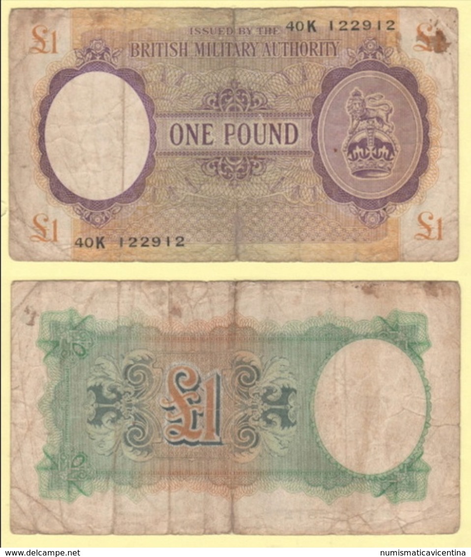 One Pound 1943 British Military Authority Occupazioni Militari Britanniche War Currency - Autorità Militare Britannica