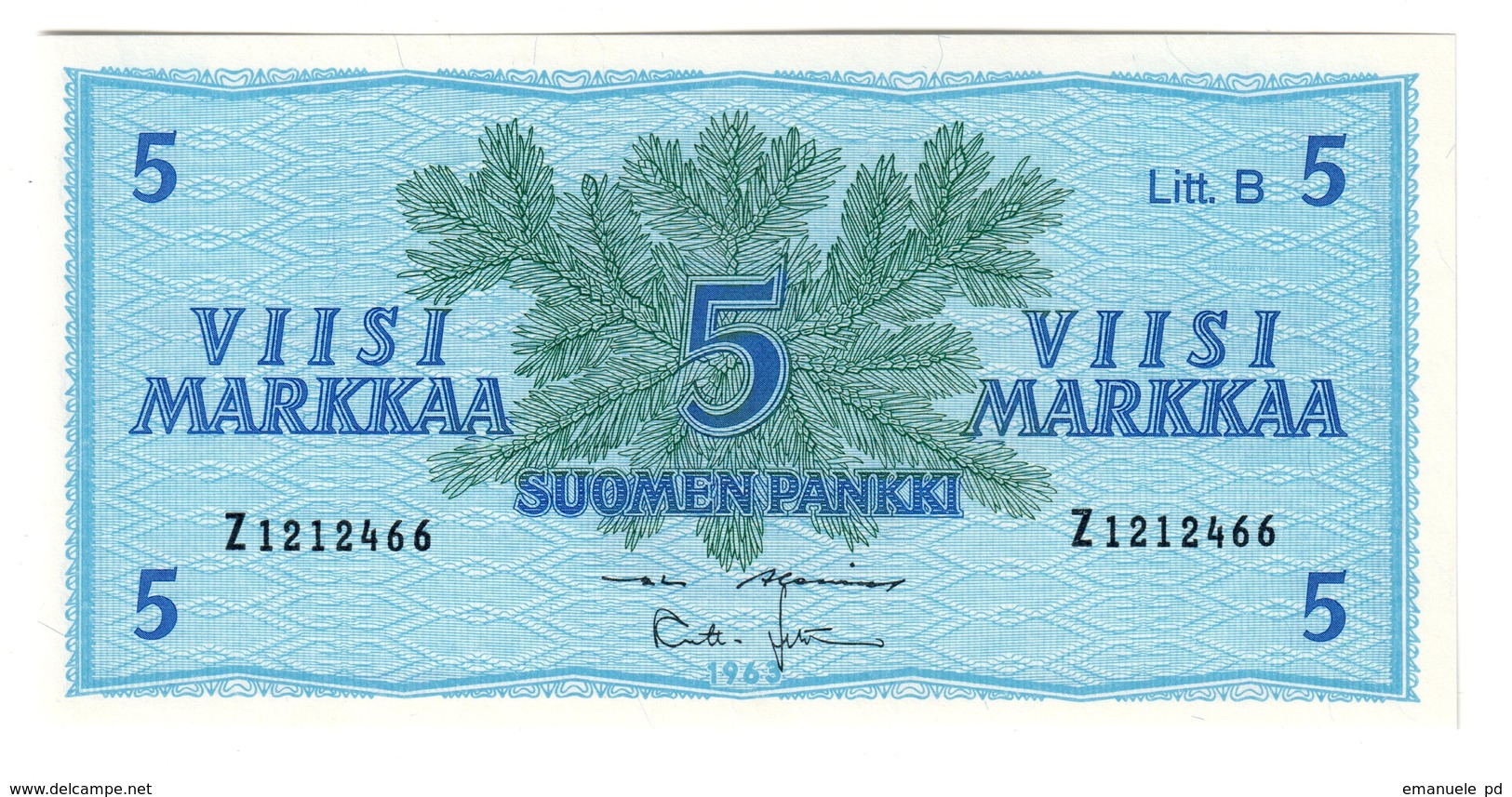 FINLAND	5	MARKKA	1963	P106	UNC	Litt. B		.CV. - Finlande