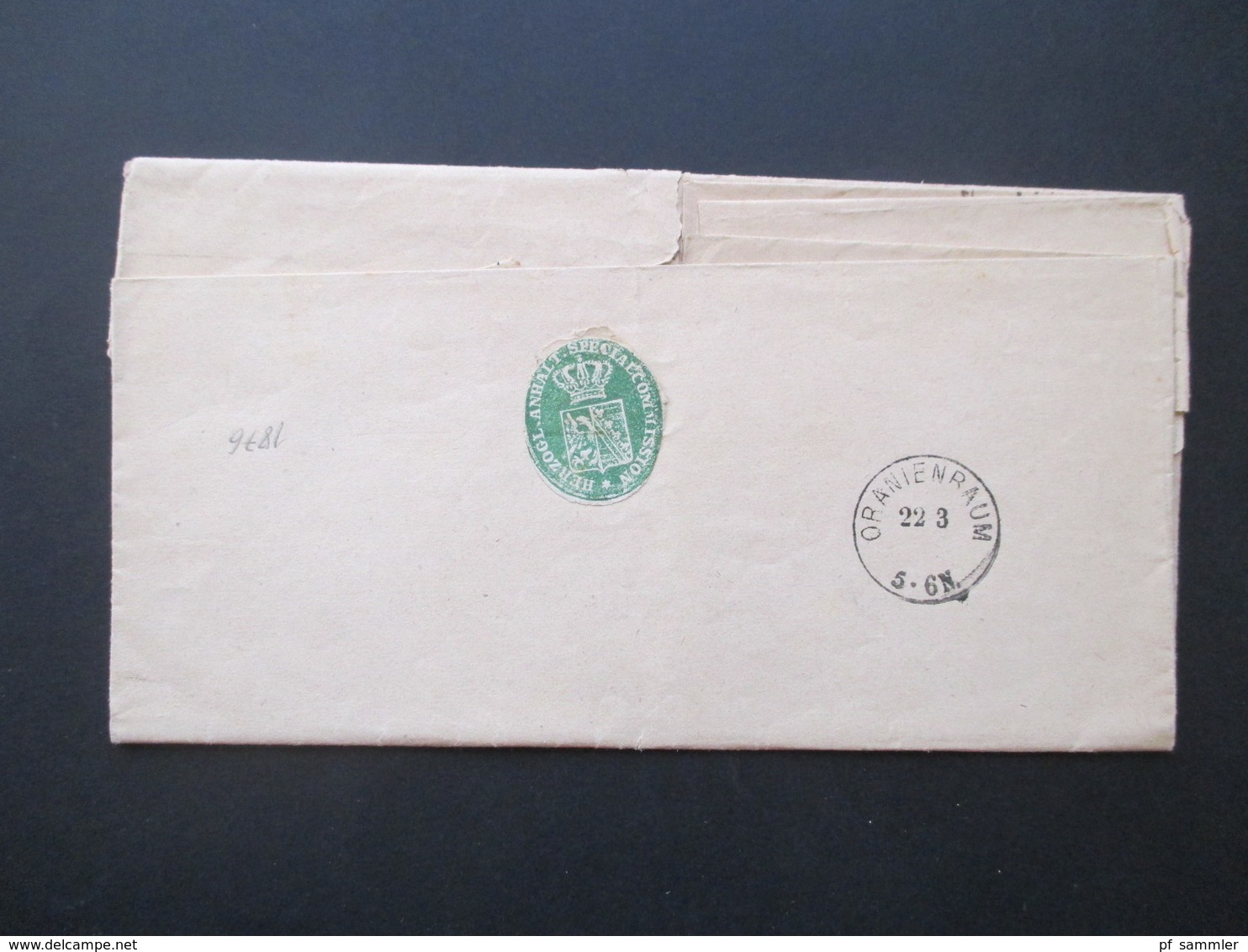 1876 Dienstbrief Bernburg - Oranienbaum Beide Stempel K1 Und Rückseitig Ausgeschnittenes Papiersiegel Specialcommission - Lettres & Documents
