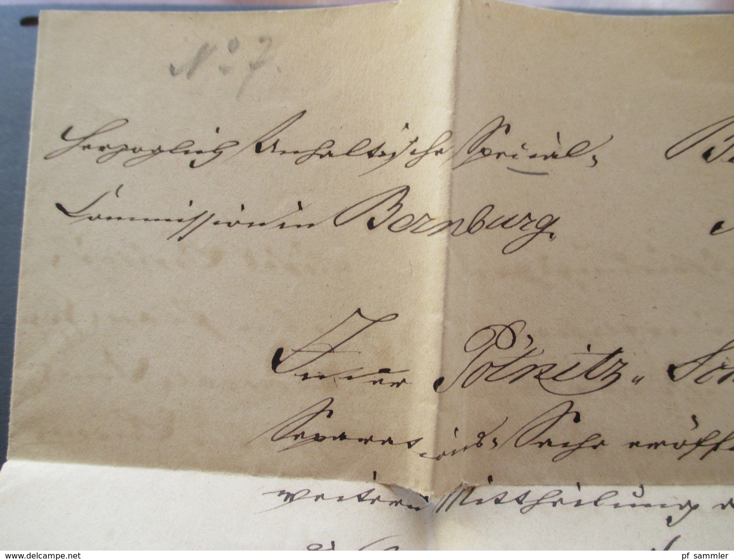 1876 Dienstbrief Bernburg - Oranienbaum beide Stempel K1 und rückseitig ausgeschnittenes Papiersiegel Specialcommission