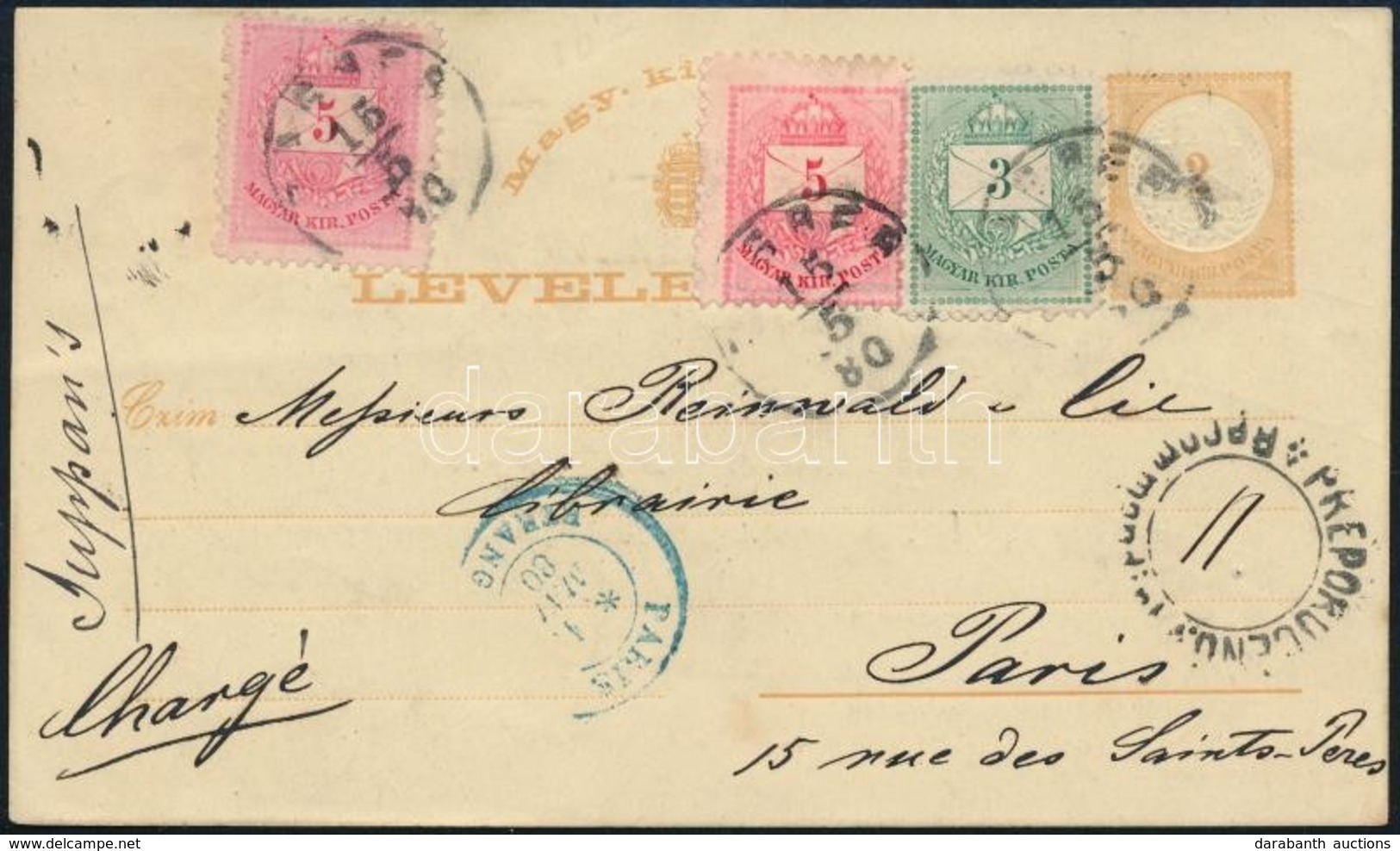 1880 2kr Díjjegyes Levelezőlap 3kr + 2 X 5kr Díjkiegészítéssel Zágrábból Párizsba, Elő és Hátoldali érkezési Bélyegzések - Other & Unclassified