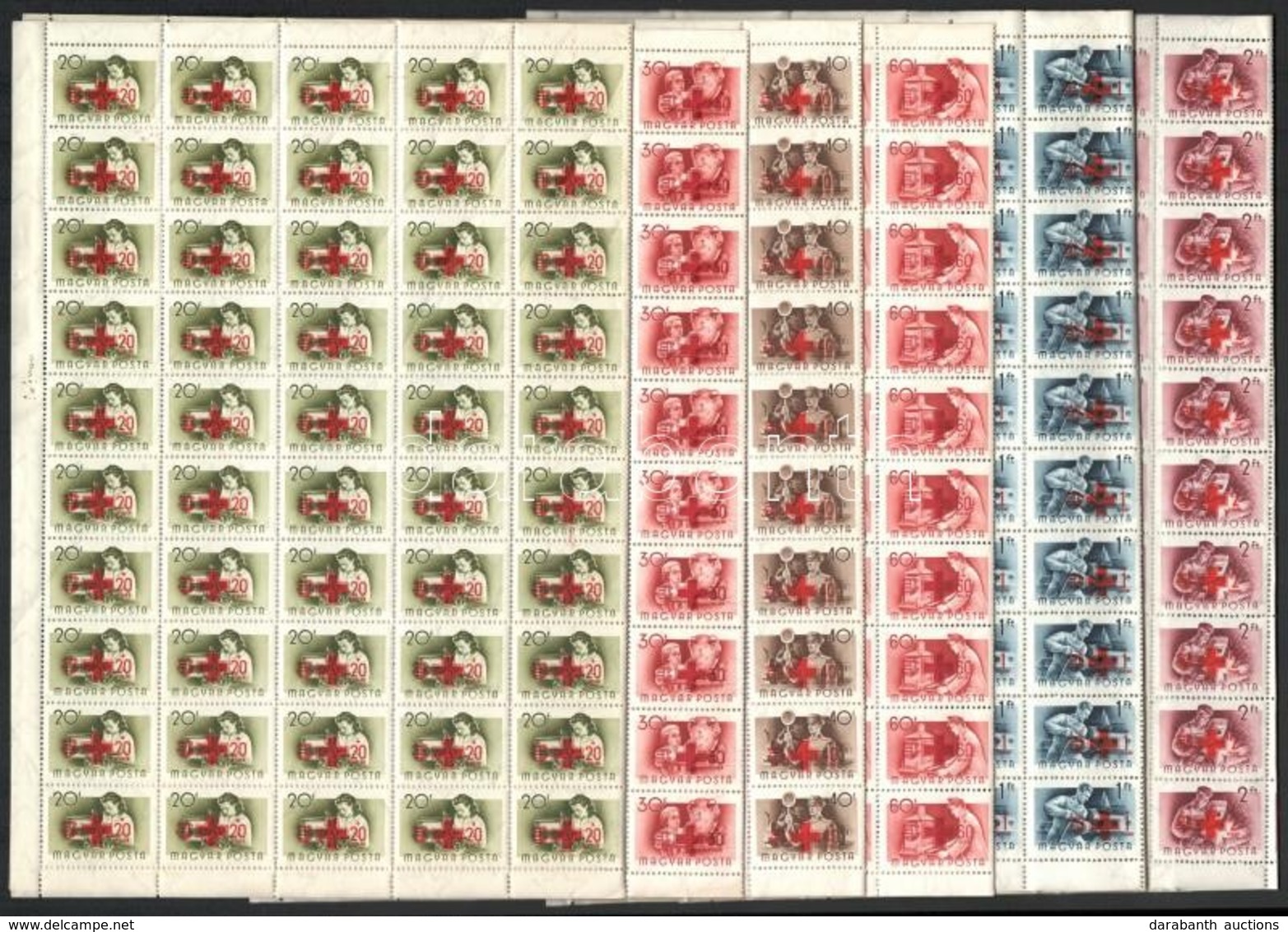 ** 1957 Vöröskereszt 100 Sor Hajtott Teljes ívekben (90.000) / Mi 1482-1487 Folded Complete Sheets Of 100 (gyártási Ránc - Autres & Non Classés