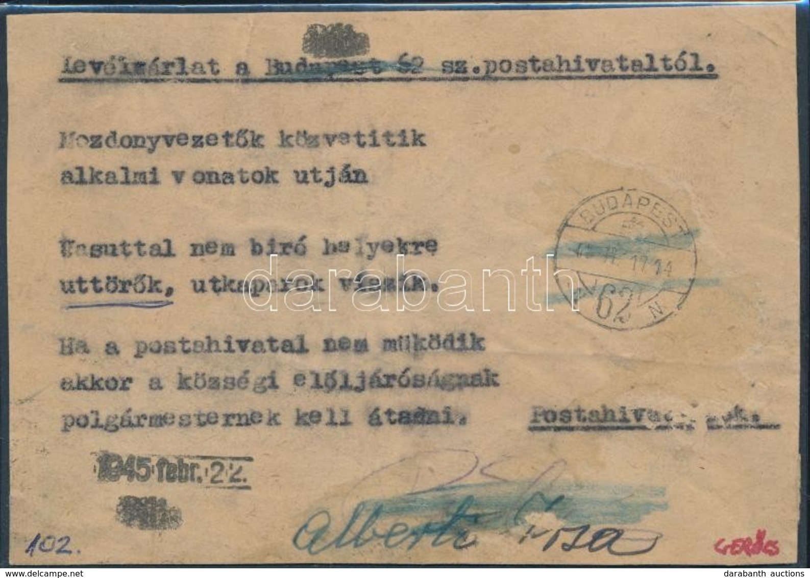 1945 Kétszer Használt Levélzárlat, Az útőrök Helyett Uttörők Elírással, Kartonra Ragasztva (ex Gerőcs Gyűjtemény) - Sonstige & Ohne Zuordnung