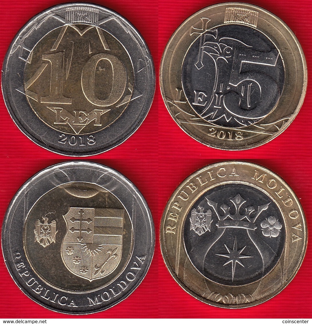 Moldova Set Of 2 Coins: 5 - 10 Lei 2018 BiMetallic UNC - Moldova