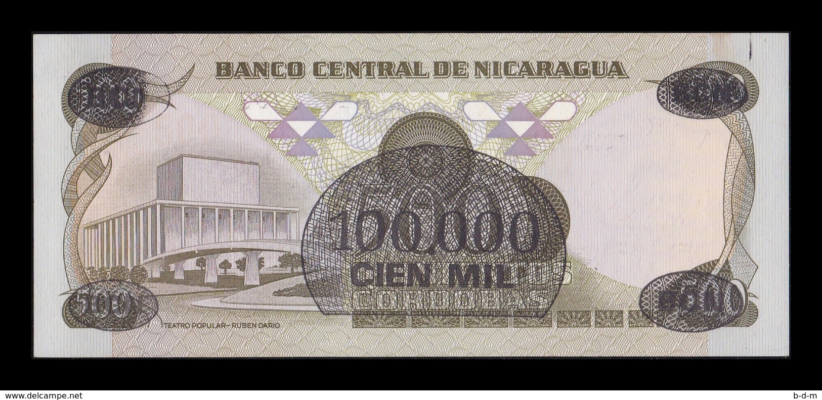 Nicaragua 100000 Córdobas Rubén Darío L. 1985 (1987) Pick 149 SC UNC - Nicaragua