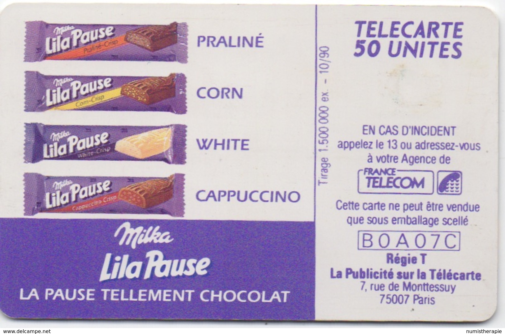 Télécarte Française : Milka Lila Pause : 10/1990 Tirage 1500000 - Food