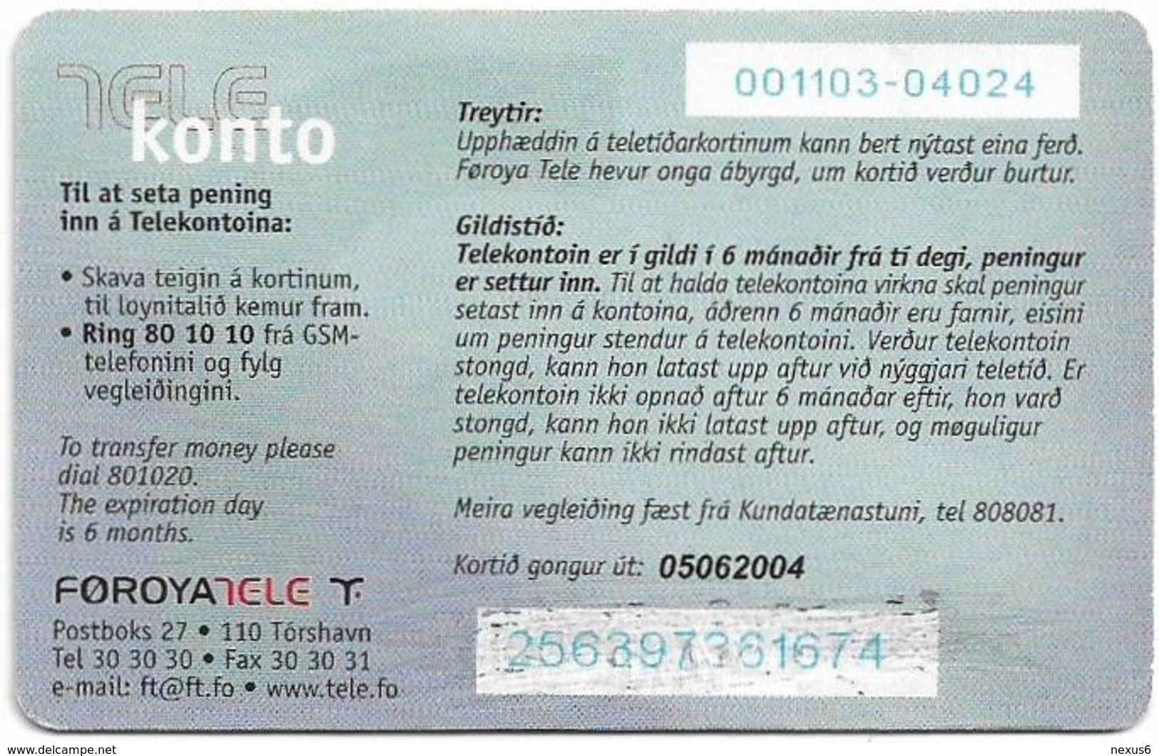 Faroe - Smiling Face, 100Kr. GSM Refill, Exp. 05.06.2004, Used - Faroe Islands