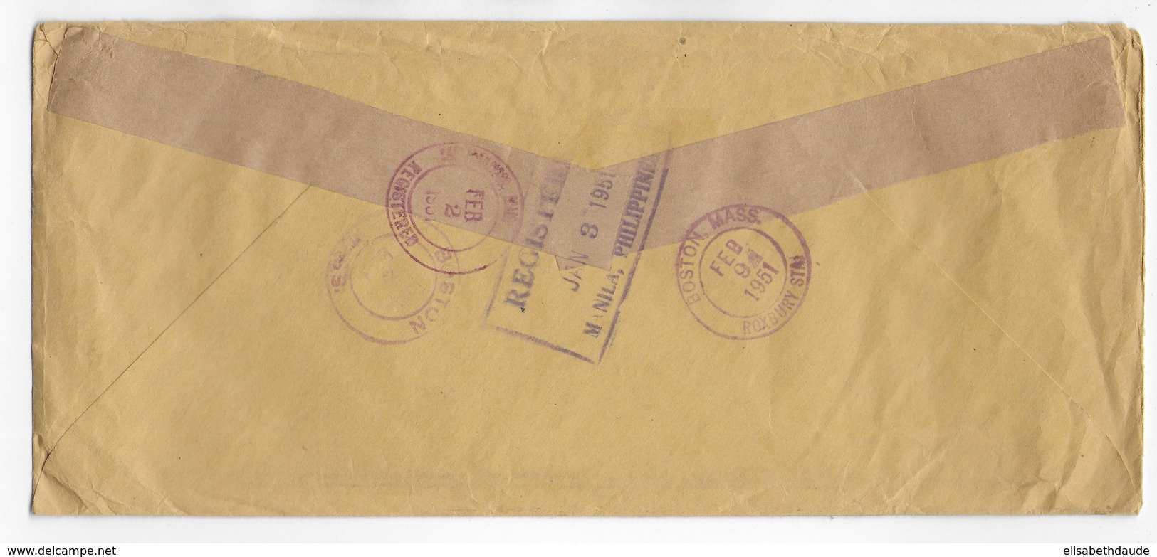 PHILIPPINES - 1950 - ENVELOPPE GF De SERVICE  RECOMMANDEE Par AVION  Avec FDC De MANILA => ROXBURY (USA) - Filipinas