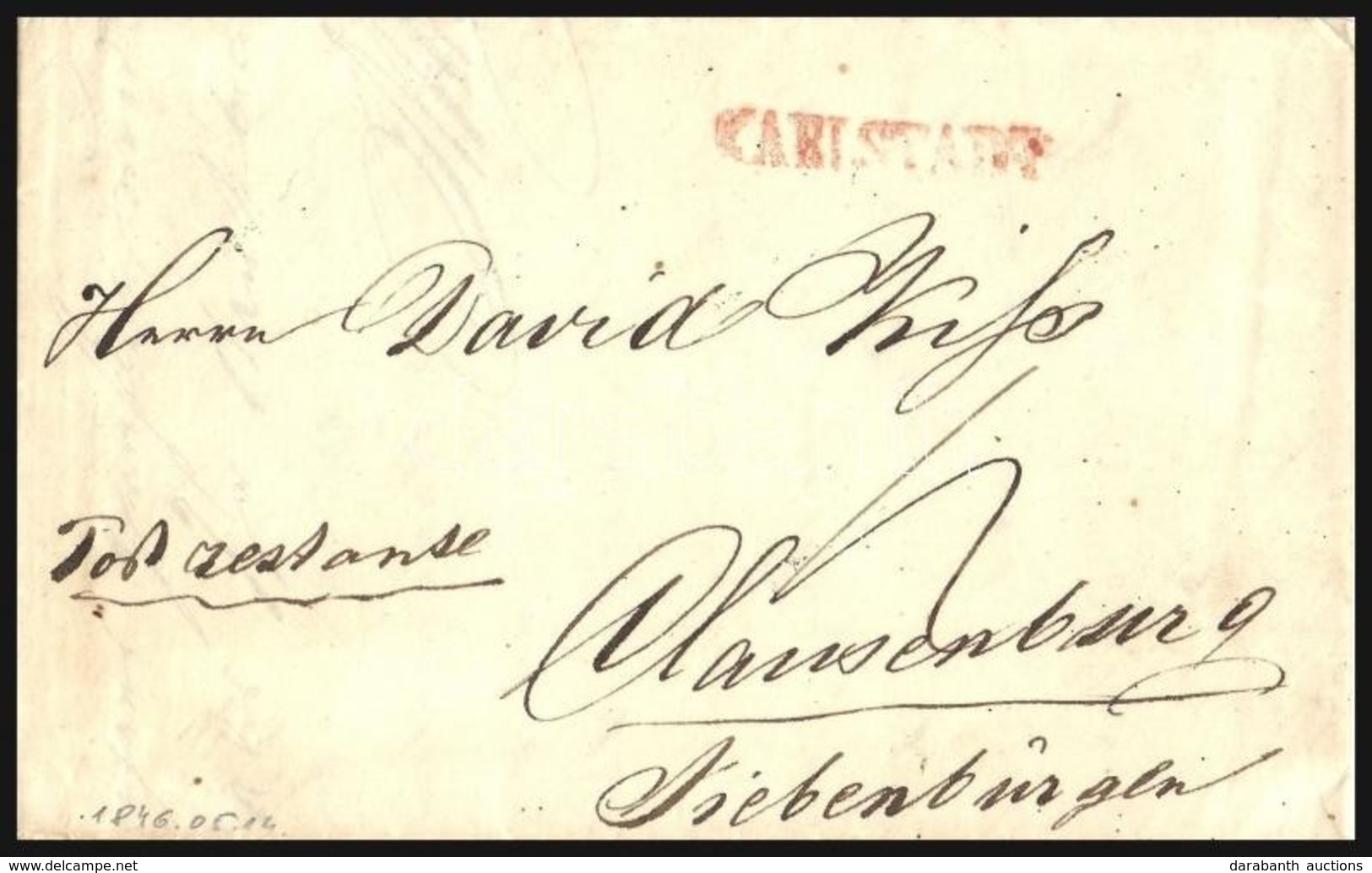 1846 Portós Levél / Unpaid Cover,  Piros / Red 'KARLSTADT'  - Clausenburg - Otros & Sin Clasificación