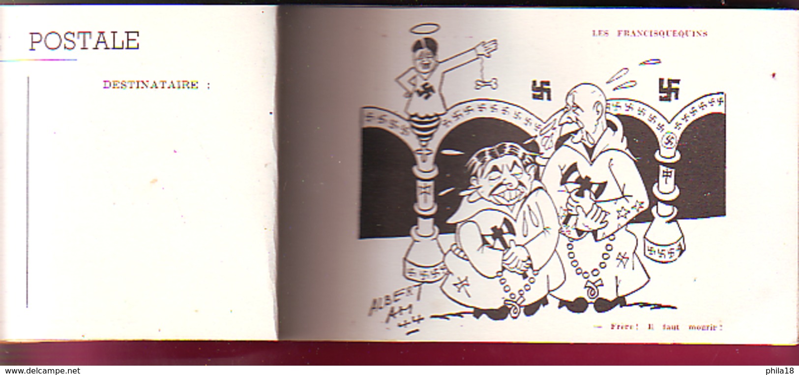 MILITARIA CARNET COMPLET DE 10 CP SATIRIQUES NEUVES GUERRE ANTI HITLER PAR ALBERT AM  CARICATURE PETAIN LAVAL