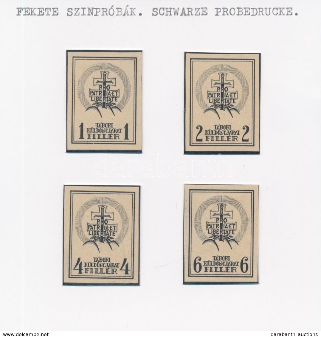 (*) 1938 Soproni Tábori Futárposta Bélyegek 4 Db Fogazatlan Próbanyomat Fekete Színben. Rendkívül Ritka!! - Sonstige & Ohne Zuordnung