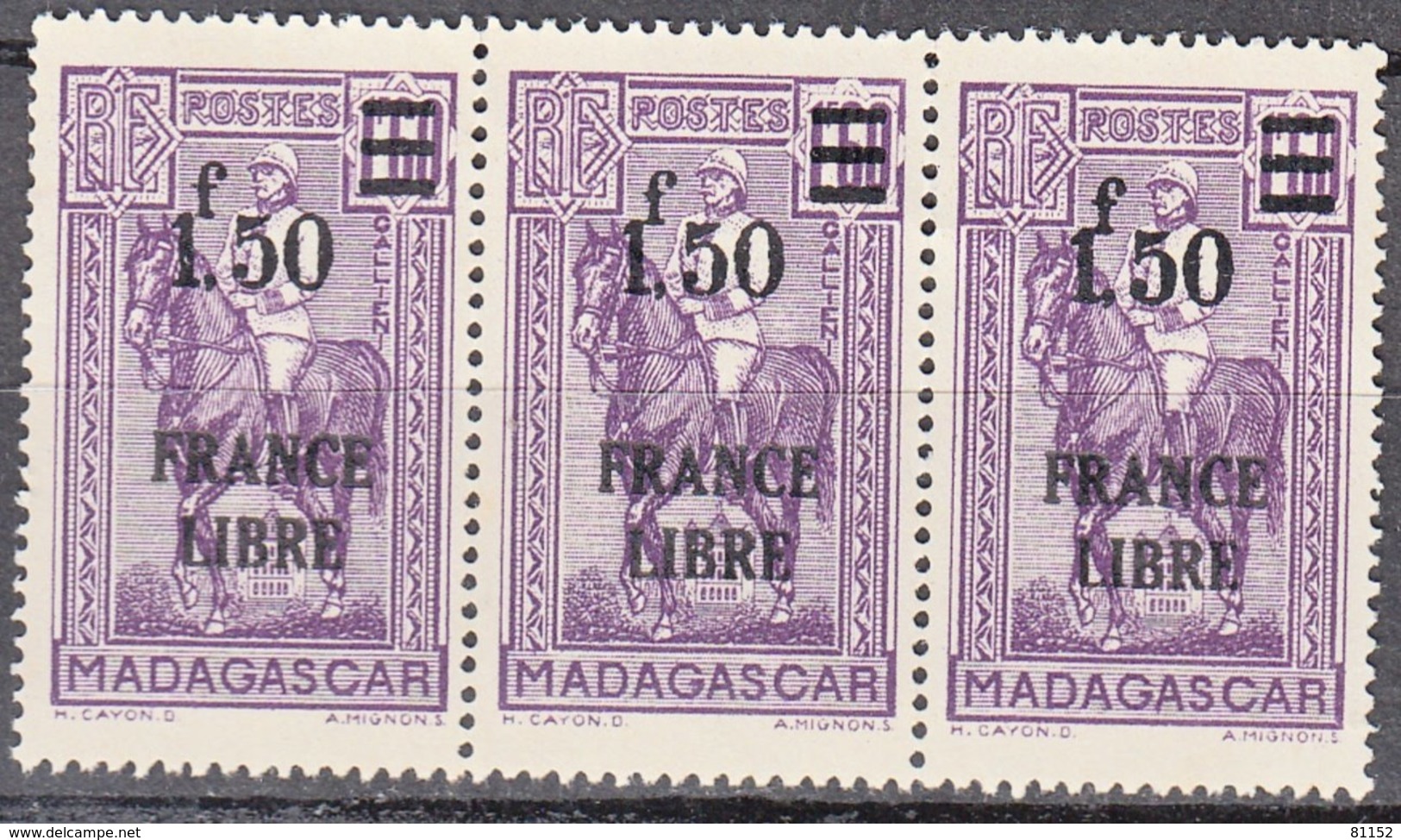 Madagascar   BANDE De 3   FRANCE LIBRE  1f50 Sur 1f60 Violet    Y.et.T. Num 261   Neuf      Scan   Recto Verso - Neufs