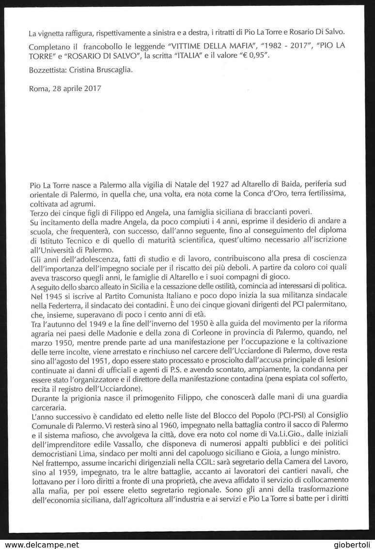 Italia/Italie/Italy: Bollettino Informativo Delle Poste, Pio La Torre E Rosario Di Salvo - Altri & Non Classificati